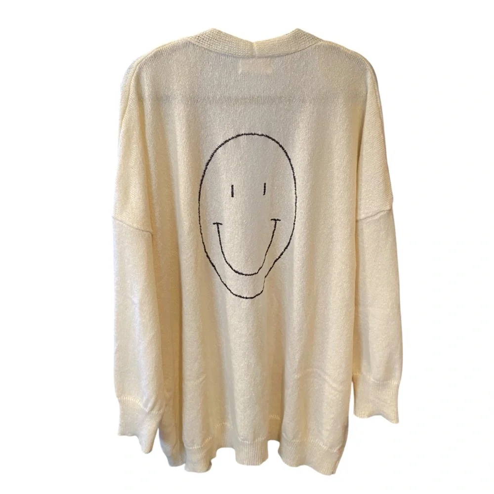 First Love Smiley Face Cream Sweater Cardigan Womens Plus Size 3X - Picture 2 of 6